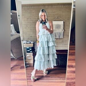knee length dresses for ladies Linen Maxi Beach Dress Livia XXS / Cloudy Blue